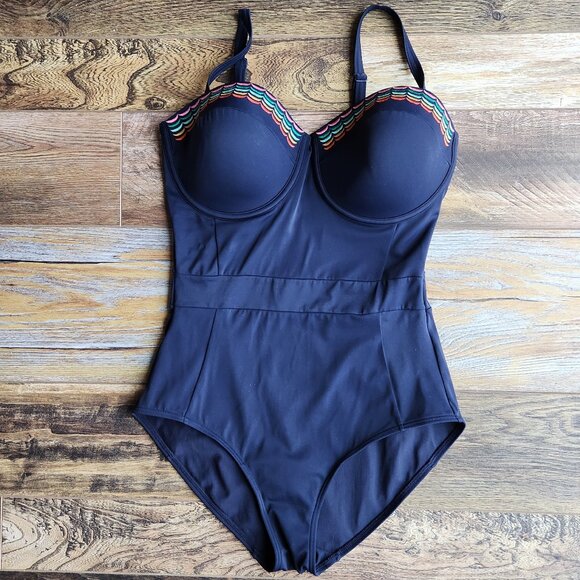 Boden Other - Boden Samos Embroidered Underwire One Piece Swimsuit Removable Strap Blue